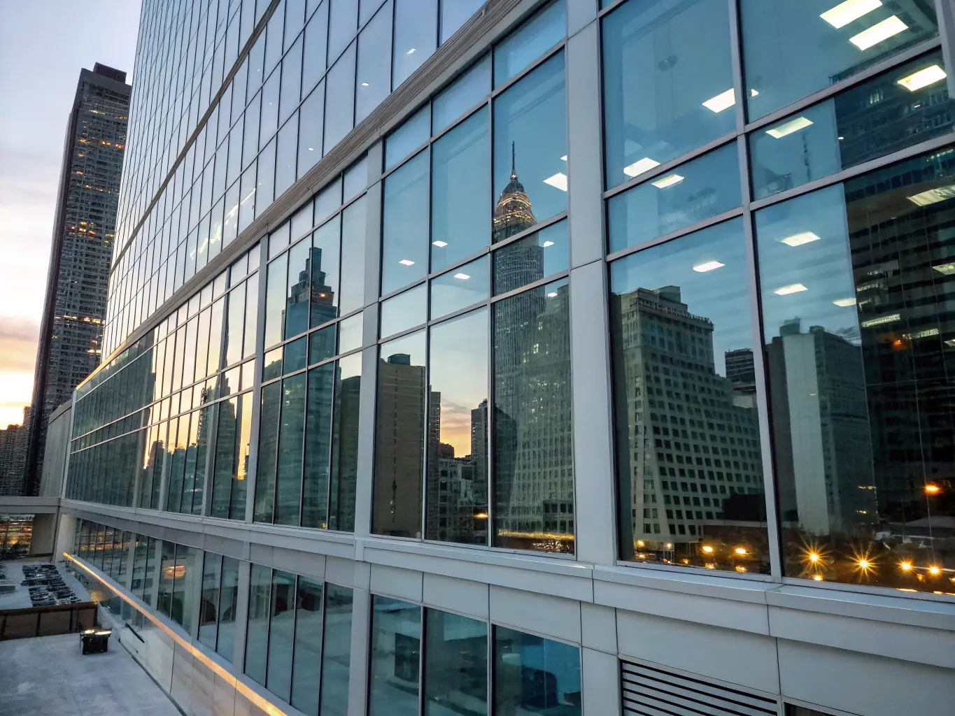 A commercial office building with upgraded electrical panels and lighting fixtures, highlighting the professional services offered by Masters Electrical Inc.