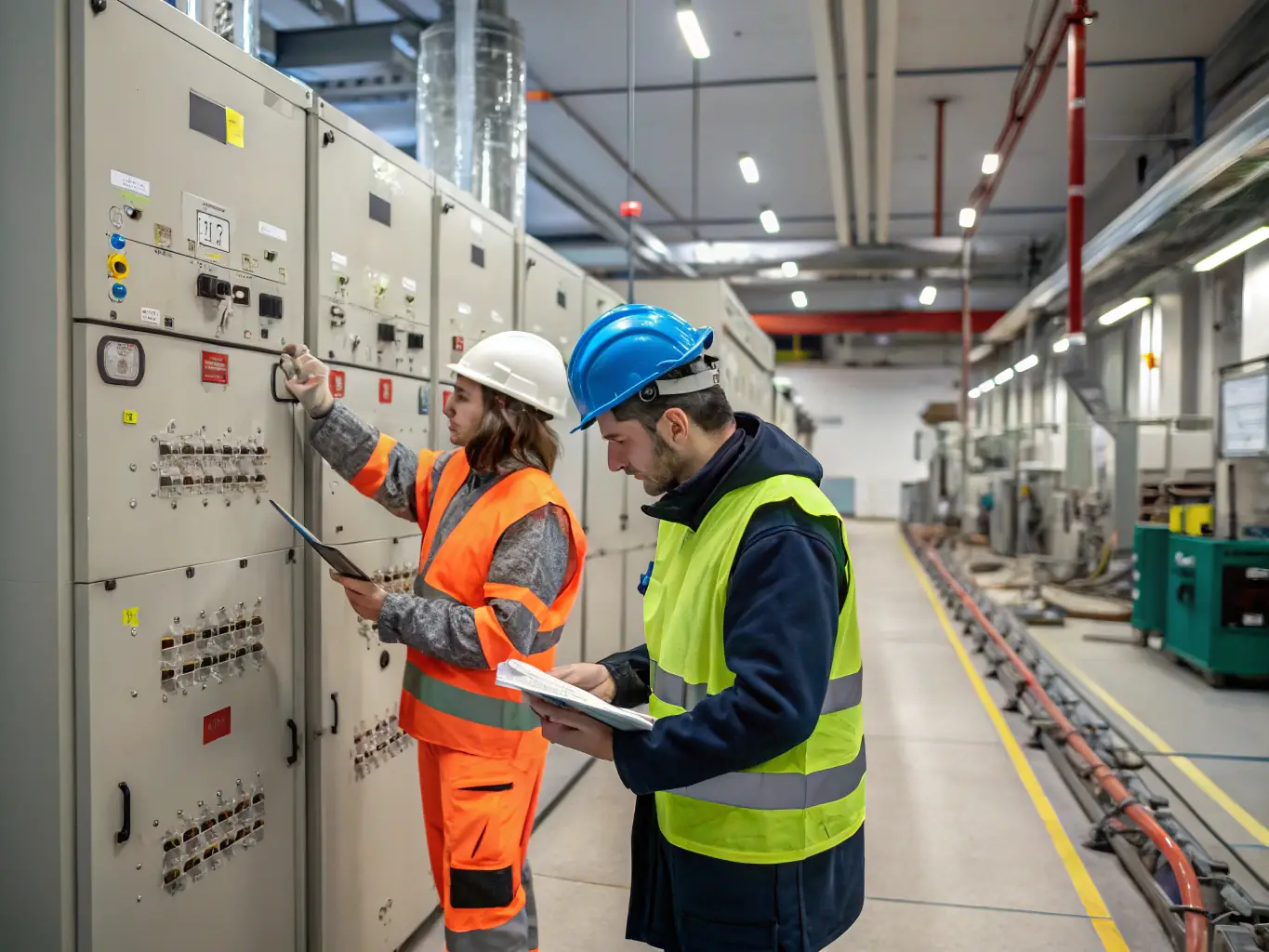 An industrial plant with complex wiring and electrical control panels, demonstrating the specialized industrial services provided by Masters Electrical Inc.